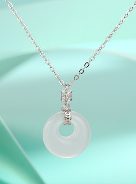 法国coss koko复古风s925银玉髓平安扣项链女玲琅佩玉吊坠中国风