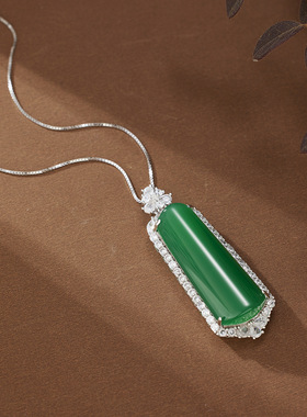 法国coss koko925银绿玉髓无事牌项链女豪镶满钻玛瑙吊坠轻奢