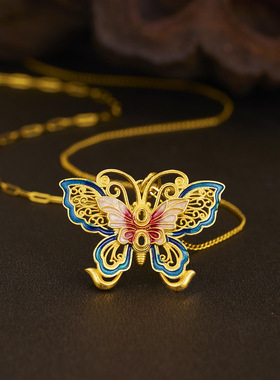 法国coss kokos925银宫廷风珐琅幻彩蝴蝶项链女新中式国潮高级感