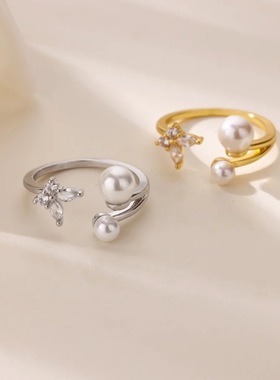 法国coss koko时尚花朵戒指铜镶锆石满钻指环女士气质精美首饰