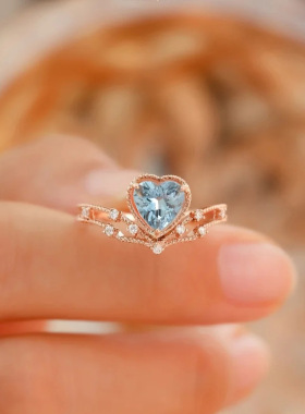 法国coss koko蓝碧玺心形简约气质镀香槟金轻奢开口戒指女