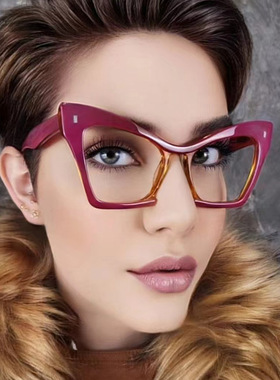 法国coss koko嘻哈拼接平光镜醒目穿搭全框猫眼眼镜架时尚防蓝光