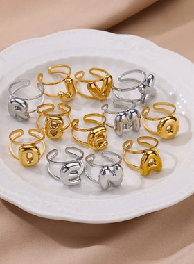 法国coss koko气泡英文字母戒指女电镀可调指环26个开口戒