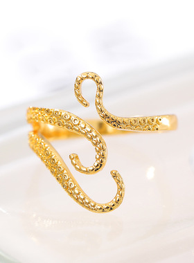 法国coss koko欧美风个性18k章鱼脚指环男女生日礼物