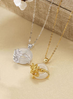 法国coss kokos925银白玉髓荷塘月色吊坠项链女新中式轻奢锁骨链