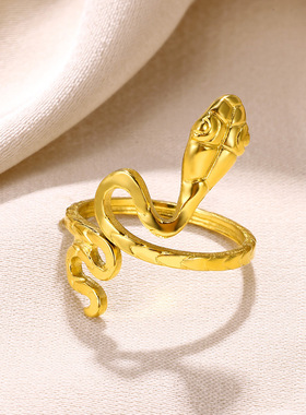 法国coss koko新款蛇形戒指四芒星树叶造型戒指男女开口戒指熔岩