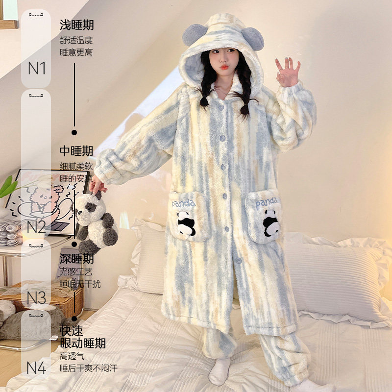 猫人珊瑚绒睡袍女秋冬季2025新款长款卡通可爱睡衣加绒加厚家居服,淘宝优惠券,粉丝福利购,淘宝优惠卷