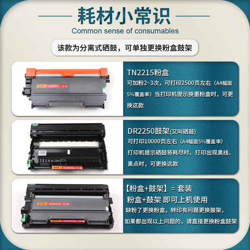 适用兄弟dcp7057粉盒MFC7360硒鼓TN2215粉盒TN2225 DCP-7060D HL-2240 2250DN 2270DW打印机墨盒DR2250鼓架 - 图2