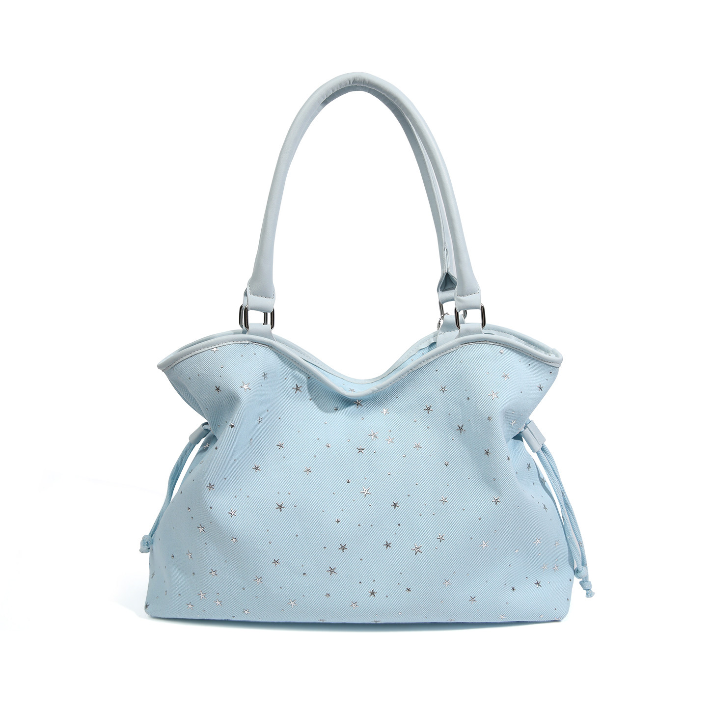 Laxmi原创小众星星印花托特包包女大容量通勤单肩包浅蓝色牛仔布,淘宝优惠券,粉丝福利购,淘宝优惠卷