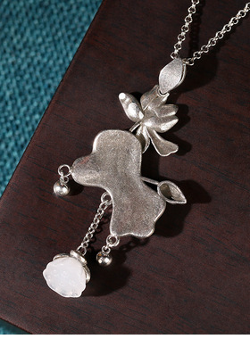 复古国潮心若莲花古典国风泰银工艺高仿和田玉旗袍汉服莲蓬项链