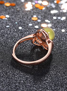 网红中国宫廷风扳指古典旗袍汉服配饰镶嵌蓝珀琥珀圆珠戒指送长辈