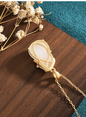 仿和田玉项链复古法吊坠彩绘珐琅宝石锁骨链纯银套链节日礼物项饰