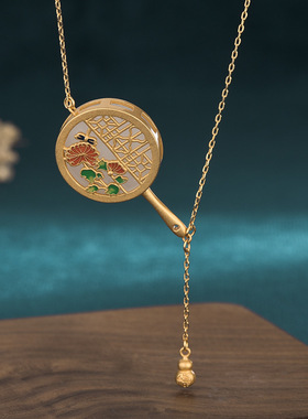 古装拍戏短视频汉服项饰珐琅彩绘宫廷风仿和田玉复古扇子仙女项链