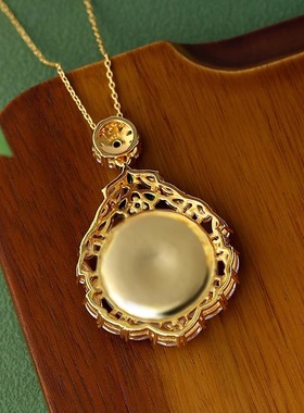 中国风铜镀金镶嵌白色仿玉石平安扣吊坠项链气质女士玉坠复古饰品