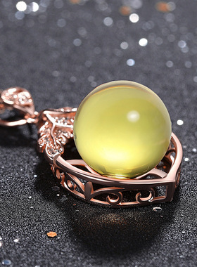 宫廷汉服旗袍配饰复古加合成蓝珀玫瑰金项饰女式琥珀蜜蜡吊坠项链