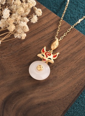 国潮风旗袍古装汉服项饰冷珐琅彩工艺平安扣复古代仿和田玉女项链