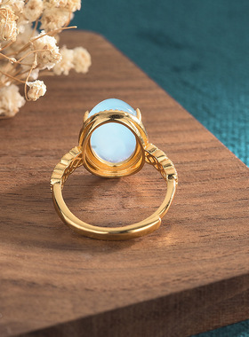 网红古代中国风古装汉服旗袍配饰复古法金天然玉髓玛瑙复古戒指女