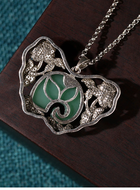 网红直播供货国潮电镀泰银工艺富贵吉祥大象平安锁仿玉石锁骨项链