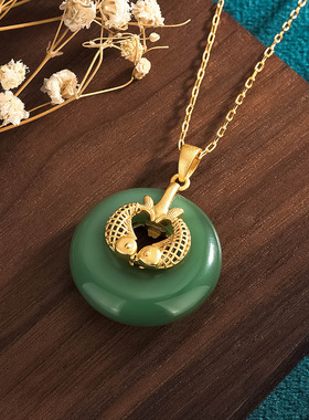 汉服旗袍项坠国潮中式宫廷风配饰年年有鱼仿和田玉平安扣挂坠项链