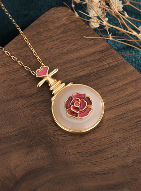 中国风复古宫廷设计铜镀金白玉琵琶珐琅项链女汉服旗袍搭配玉挂件