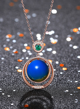 汉服气质项坠网红同款国风典雅旗袍复古装配饰仿蓝珀琥珀吊坠项链