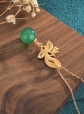 舞蹈汉服项饰国风古典汉服旗袍配饰珐琅工艺镶嵌天然玉髓复古项链