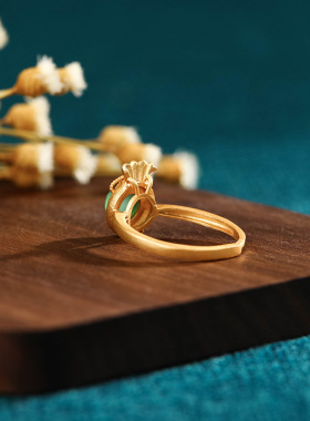 旅游景点地摊同款中国风复古法镀金戒配饰钱袋福袋镶玉髓指环戒指