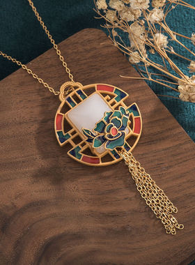 中国风复古法旗袍配饰珐琅彩绘和田玉流苏宫廷汉服网红小仙女项链