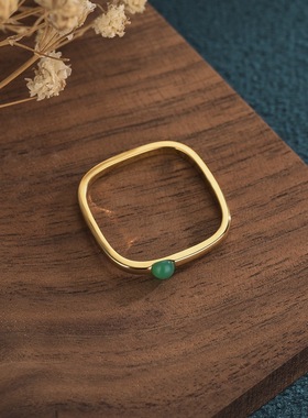 抖音小红书同款天地有方圆指环 方形素圈戒指女ins小方戒镶嵌玉髓