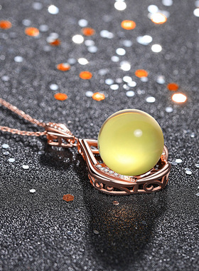 中国风旗袍复古装配项饰玫瑰金水滴吊坠镶嵌仿蓝珀气质小仙女项链