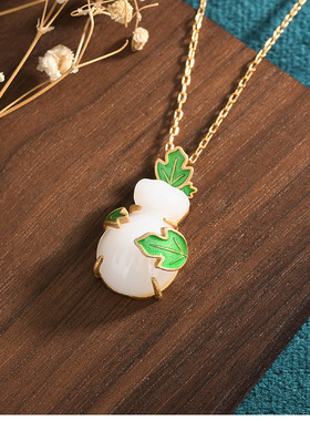 国潮宫廷风配饰仿白玉平安福禄水瓶钱袋吊坠复古旗袍汉服玉坠项链