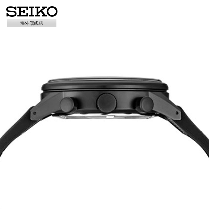 SEIKO精工手表男夜光三眼计时石英表皮带运动军迷男表SSB373P1