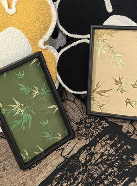 中式竹叶光影托盘客厅桌面杂物收纳木质置物盘复古感文玩茶盘