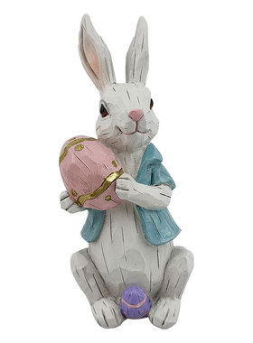 跨境复活节兔子抱萝卜举蛋创意摆件树脂工艺品动物家居桌面