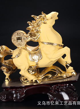 树脂金色马上发财沙金马摆件 创意家居办公室摆设 开业工艺品