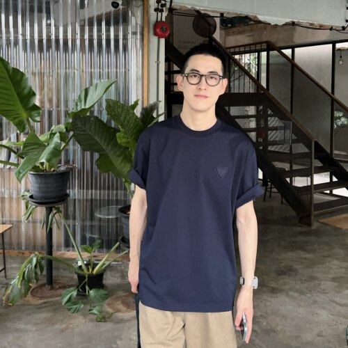 Nick Tian 韩国小众设计感浮雕爱心短袖T恤男款休闲宽松凉感上衣 - 图1
