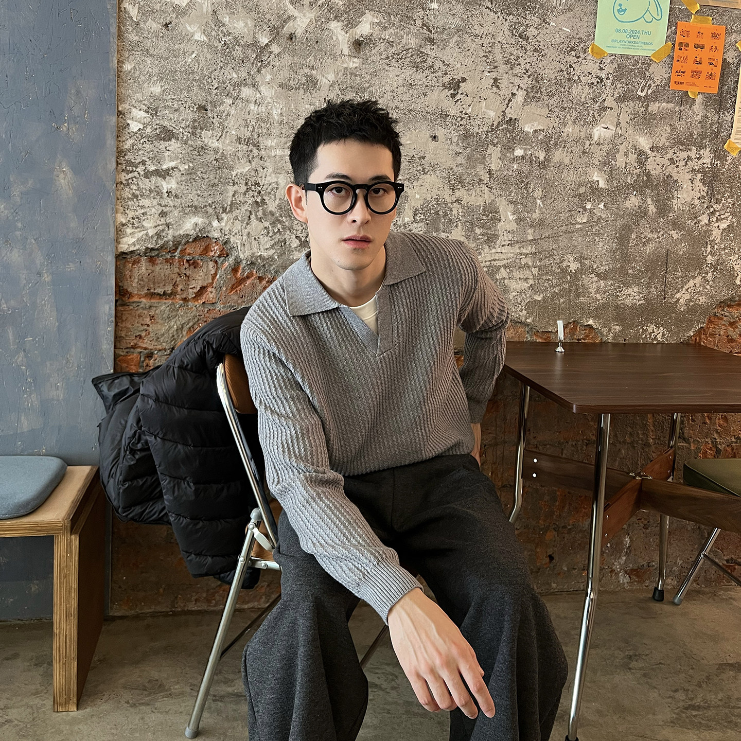 Nick Tian 老钱风V领肌理条纹纯色长袖针织衫男秋冬韩系百搭毛衣,淘宝优惠券,粉丝福利购,淘宝优惠卷