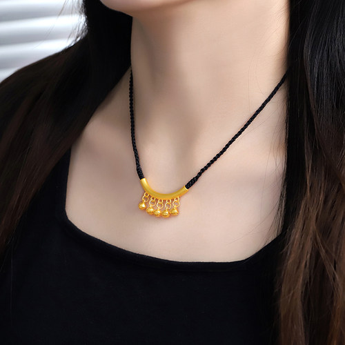 黄金弯管铃铛吊坠999足金3个铃铛编绳手链女士3D硬金挂坠纯金项链 - 图3