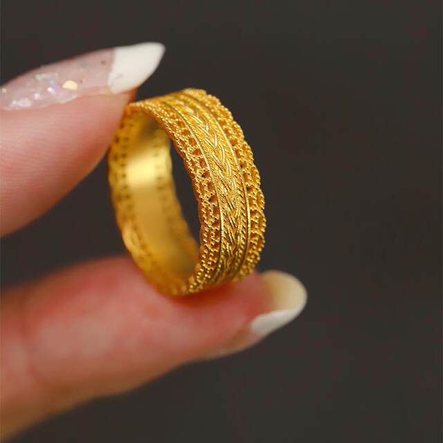 Jin Ruiyuan ancient gold waistband ring women's gold 999 hollow coin rich index finger ring for men and women