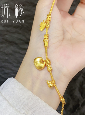 黄金小胖福金圈盘缠手链新款999足金葫芦平安喜乐手串纯金送女友