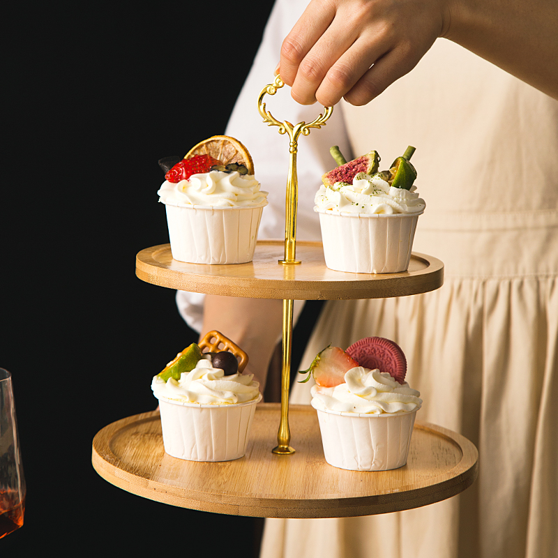 两层竹木串盘水果盘展示架三层甜品台点心架盘下午茶生日茶歇摆台 - 图1