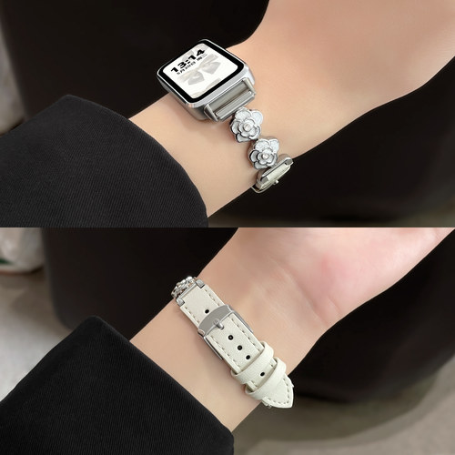 【山茶花高级感】适用华为手环11/10表带9NFC腕带8代秋冬皮质华为band10/9/8智能运动pro新款山茶花小香风皮 - 图3
