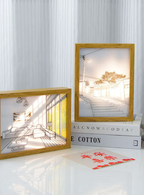 木质灯光画相框摆件阳光画led小夜灯壁挂装饰画家居桌面氛围灯