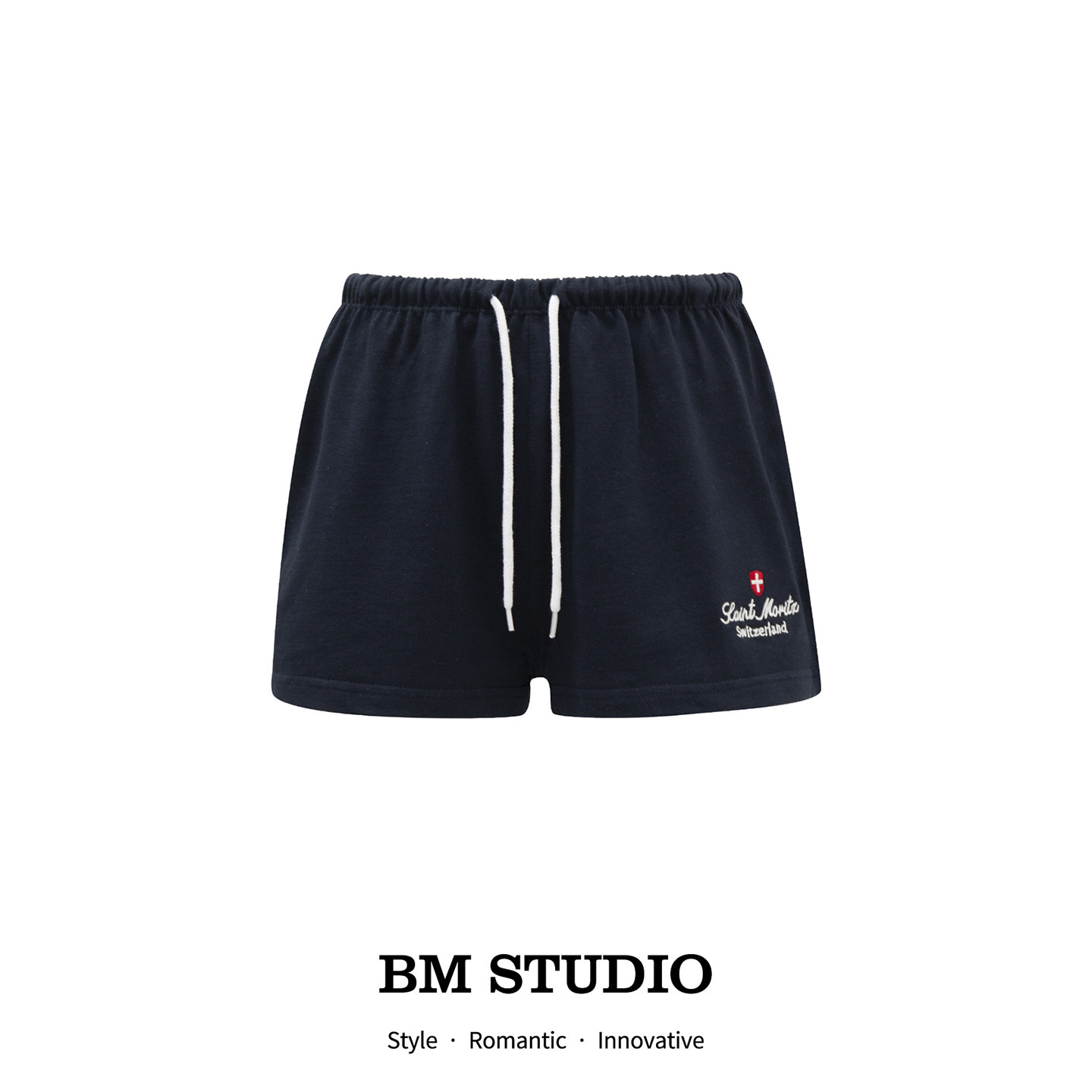 Brandygirl新款bm短裤瑞士字母刺绣松紧腰宽松显瘦百搭运动短裤女,淘宝优惠券,粉丝福利购,淘宝优惠卷