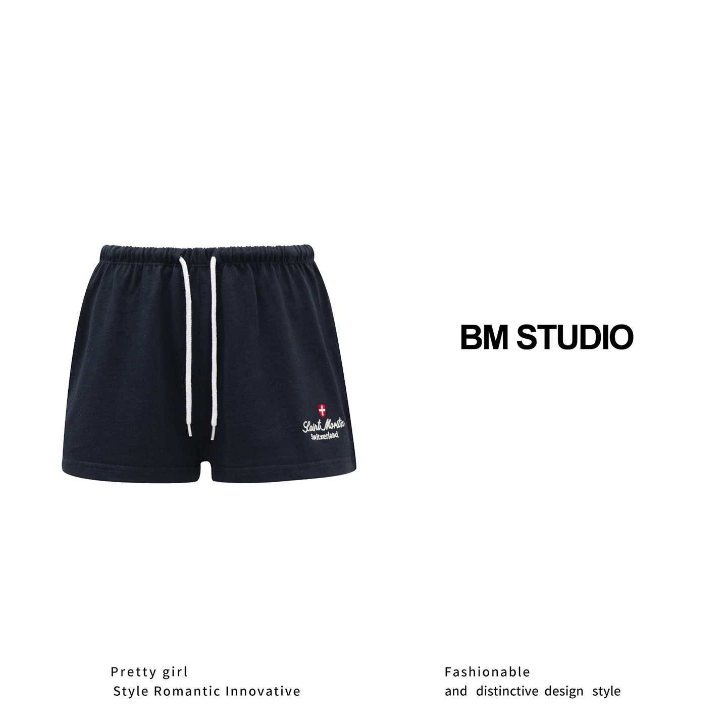 Brandygirl新款bm短裤瑞士字母刺绣松紧腰宽松显瘦百搭运动短裤女,淘宝优惠券,粉丝福利购,淘宝优惠卷