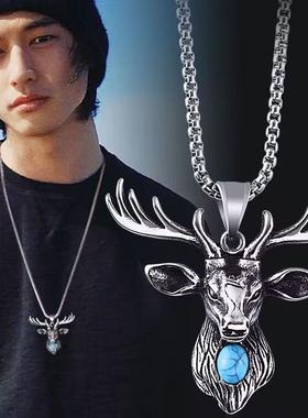 个性麋鹿项链潮人男女韩版简约吊坠配饰复古hiphop嘻哈衣服配饰品