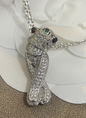 豹子项链纯银镀18k金豹头吊坠