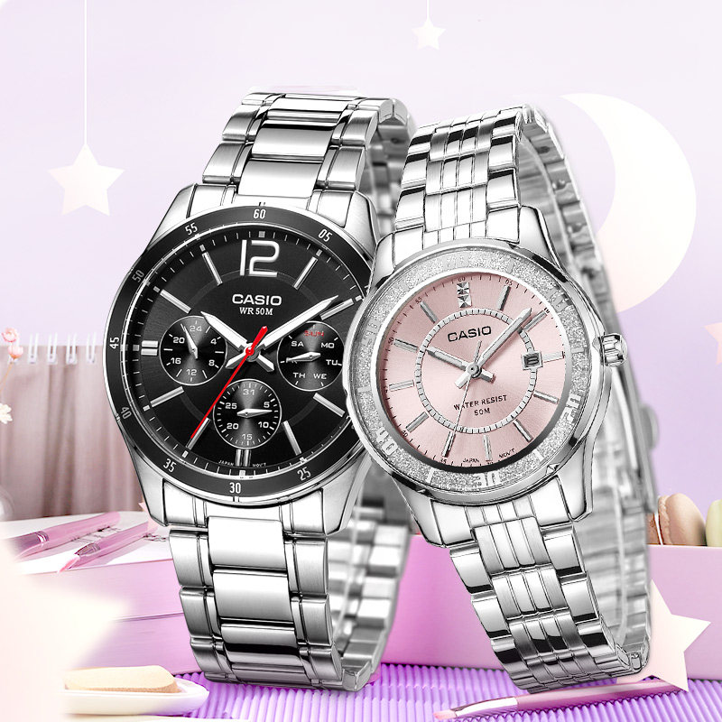 casio卡西欧情侣表一对正品男女正品防水石英手表MTP-1374/1358D_虎窝淘