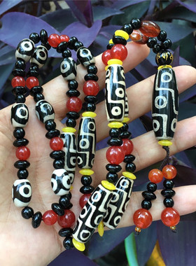 长款玛瑙玉石天眼珠项坠毛衣链男