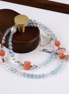 天然海蓝宝项链女款高级感